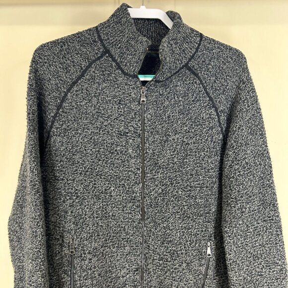 Banana Republic Mens Cotton Wool Black Gray Zip Front Cardigan Sweater Sz Large - Picture 2 of 12
